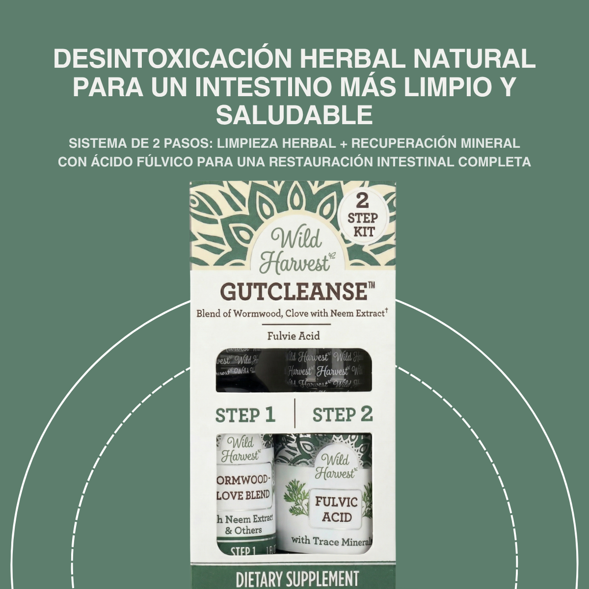 WildHarvest™ Kit de limpieza intestinal en 2 pasos GutCleanse – Desintoxicación herbal natural para un intestino más limpio y saludable
