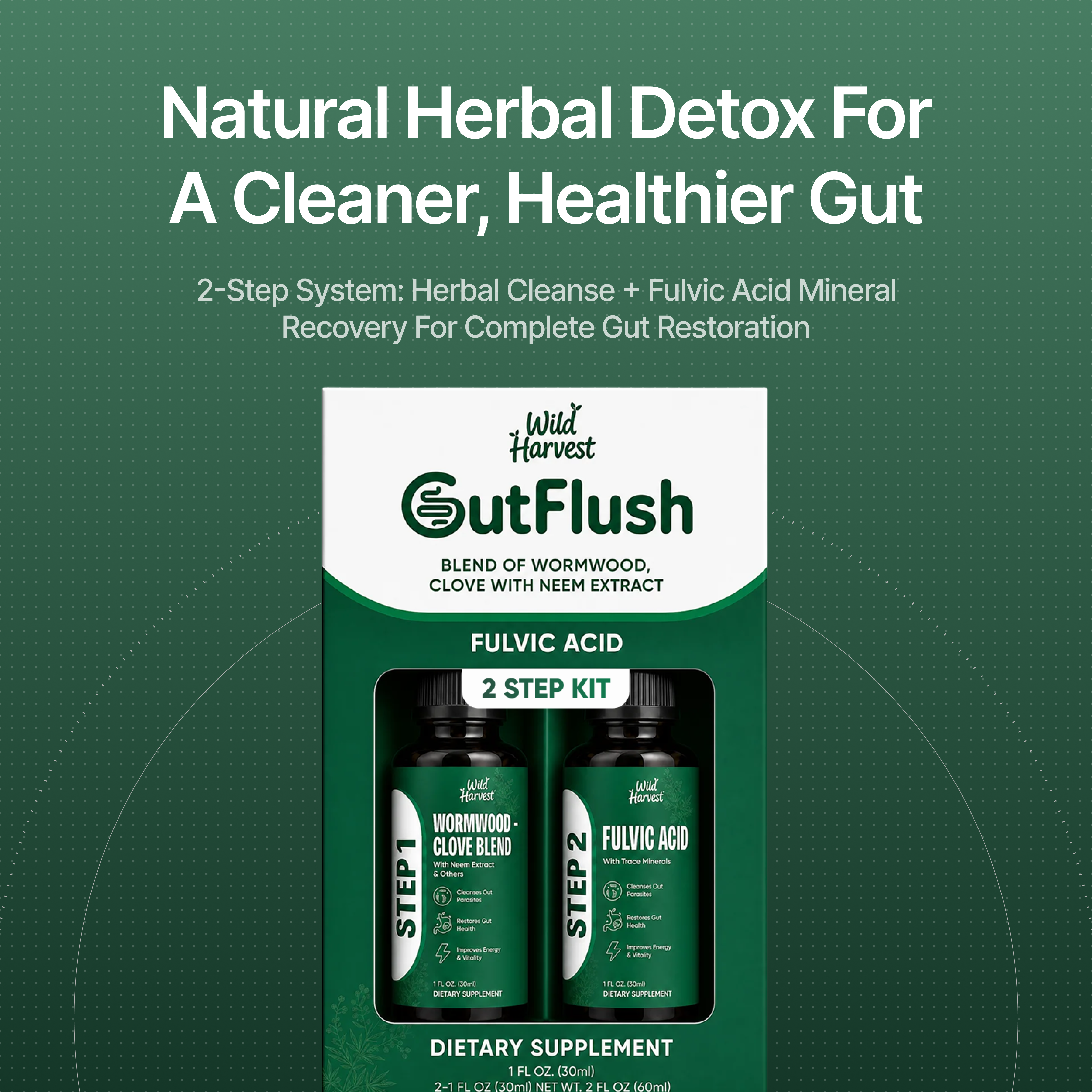 Wild Harvest® GutFlush 2-Step Parasite Cleanse Kit - Natural Herbal Detox for a Cleaner, Healthier Gut